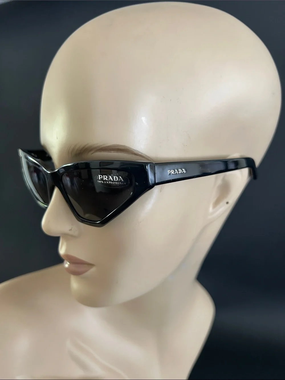Prada Black Cat-Eye Sunglasses for Women with Logo Temples